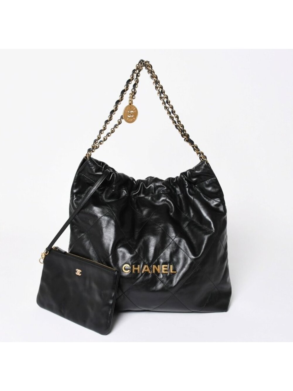 Chanel 22 Medium Chain Bag CC Logo Shiny Calfskin